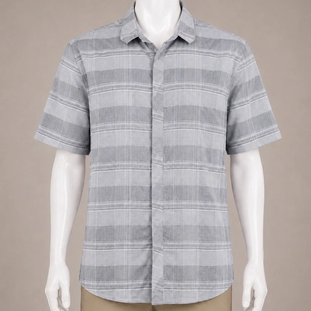 7 Diamonds Mens Grey White Plaid Preppy Button Down Shirt Size M Summer Vibes